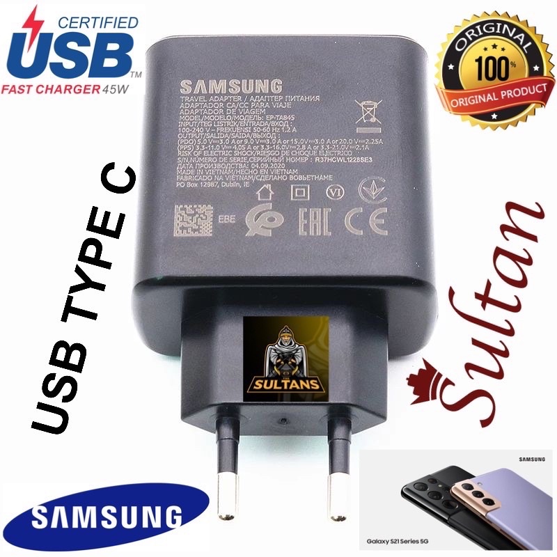 BATOK CHARGER SAMSUNG 45W SUPER FAST CHARGING USB TYPE C S21 S22 ULTRA 5G NOTE 20 PLUS