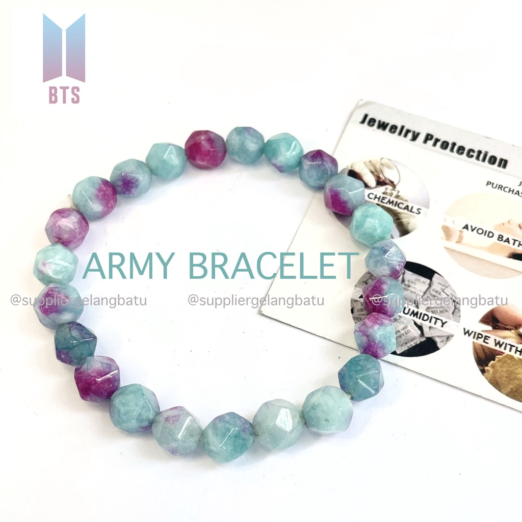 Gelang BTS Army Blue Pink Hexagone Stone K-Pop Korean Fans Club