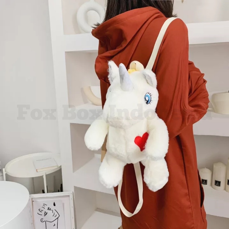 [TERMURAH] Tas Ransel Unicorn / Tas Selempang Beruang Teddy Bear Korea - Sling Bag Backpack Impor Anak dan Wanita Dewasa - Tas Boneka Bulu Premium - Fox Box Indonesia