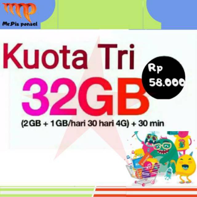 Promo Paket Kuota Data 3 Tri 32gb Shopee Indonesia