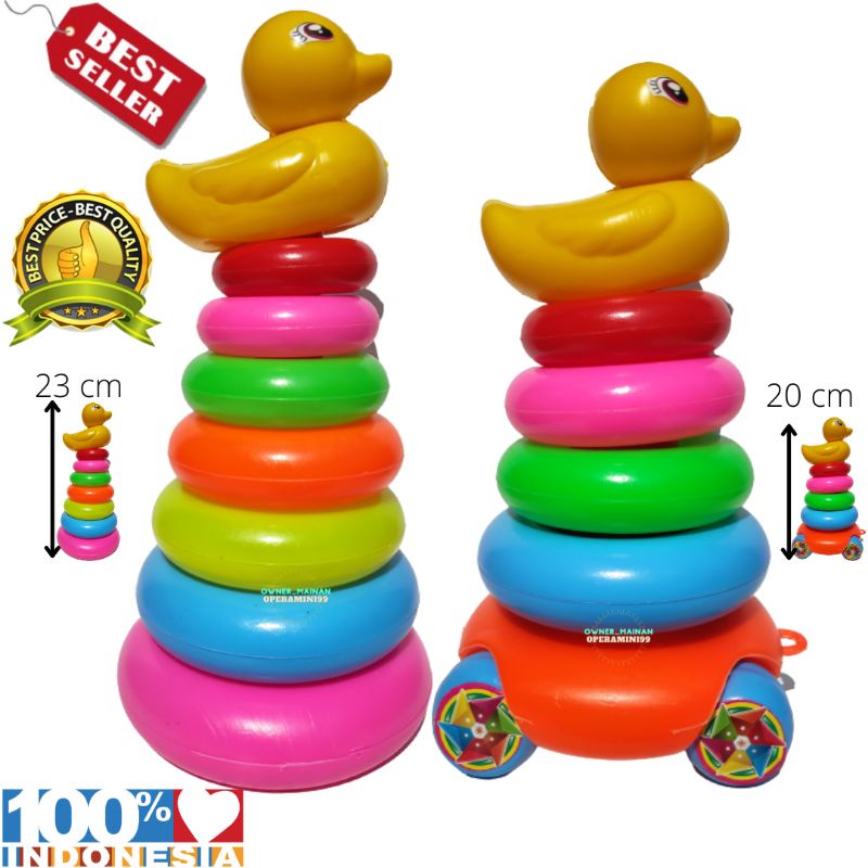 Mainan Edukasi Ring Cincin Donat Anak Bayi Bentuk Bebek Susun Tumpuk 6 Roda Murah Bagus