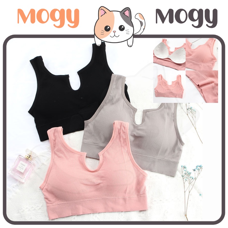 MOGYMOGY BRA535 Bra Tanpa Kawat Bentuk U Pakaian Dalam Wanita Polos Tali Tanktop Bra Olahraga Sportbra Gym