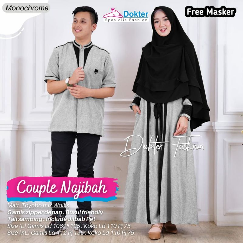 Couple Najibah setelan gamis koko keren bahan toyobo mix wolfis best seller
