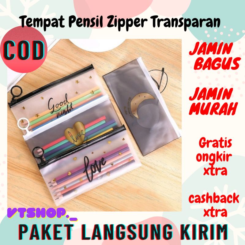 V494 - Tempat Pensil Transparan / Tempat Pensil Zipper / Pouch Zipper Pensil / Pencil Case Transpara