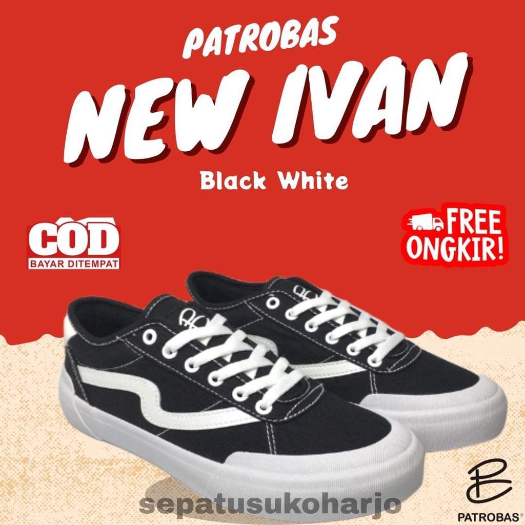 PATROBAS - SEPATU PATROBAS IVAN LOW BLACK WHITE - SEPATU SEKOLAH - SEPATU CASUAL - SNEAKERS - SEPATU LOKAL ORIGINAL - PETROBAS  - PATROBAS IVAN - SNEAKERS KANVAS - SEPATU PRIA - SEPATU WANITA - SEPATU KANVAS - SEPATU LOKAL - SEPATU PATROBAS ORIGINAL