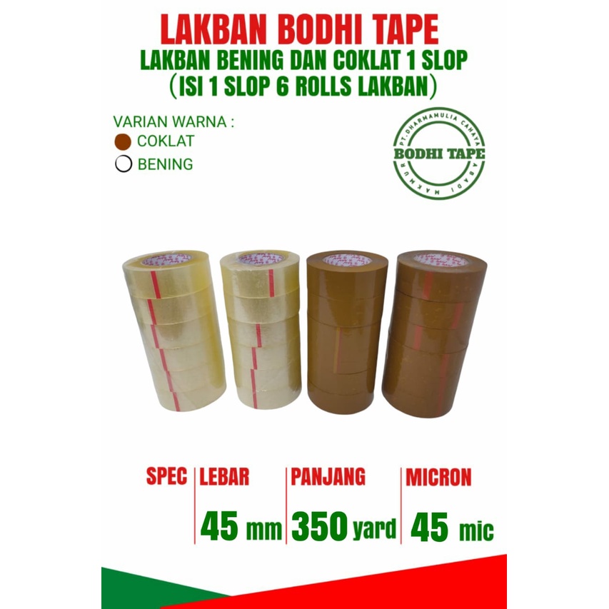 LAKBAN JUMBO BENING COKLAT BODHI 45MM X 350YARD 1 SLOP 6 ROLL
