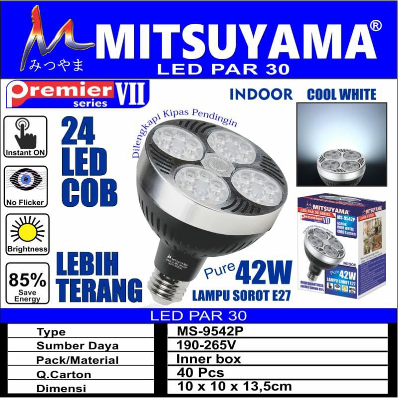 lampu led par sorot e27 putih 42watt