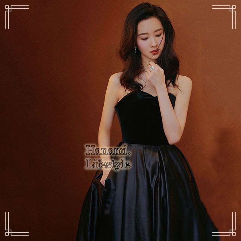 GAUN DRESS HITAM BLACK PREWEDDING GAUN HITAM GOWN BRIDESMAID PHOTO