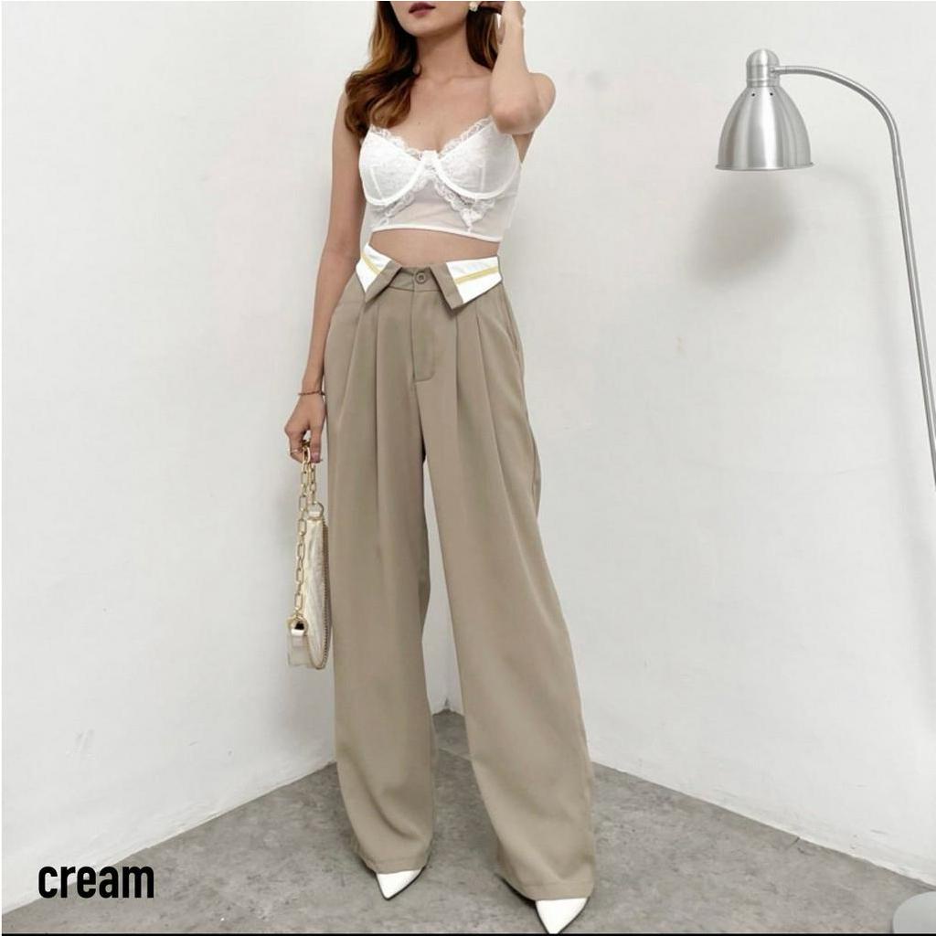 Nayra Pants Collar Pants Wide Pants Kulot Highwaist | Celana Import Bangkok HOPYLOVY