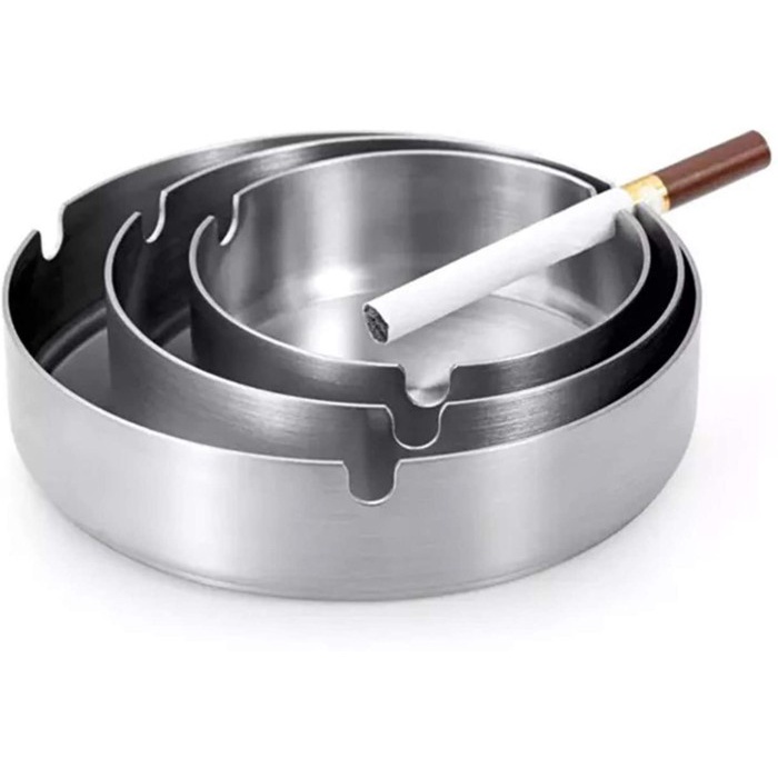 Asbak Stainless Cafe Tebal Bulat POLOS SET 3PC asbak besi 8-10-12CM