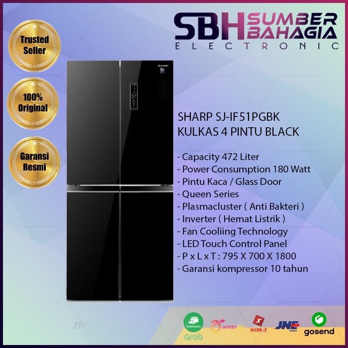 SHARP SJ-IF51PGBK KULKAS 4 PINTU BLACK (NEW)