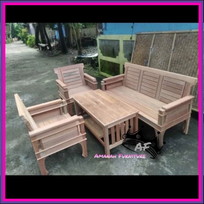 KURSI RUANG TAMU - MEJA KURSI KAYU BENGKIRAI - KURSI TAMU KAYU