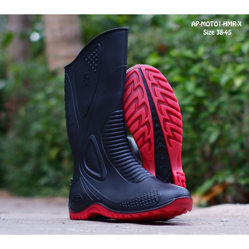 (PROMO AP BOOTS MOTO 1) AP Boots Moto 1 Size 38 - 44 / Sepatu Boots Karet Tinggi / Boots Black Red