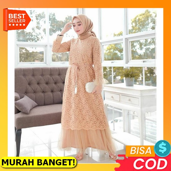 Best Seller Baju Pesta Wanita Muslim Kondangan Brukat Mewah Elegan Gaun Muslimah Terbaru 2021 2022 M