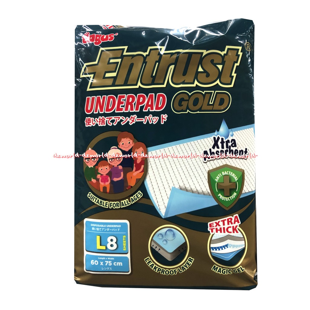 Bagus Entrust Gold Underpad L8 XL 8 Xtra Thick Absorben Alas Popok Entrus Untuk Kasur Ukuran 60x75cm Under Pad For Mattress Baggus Underpads Extra