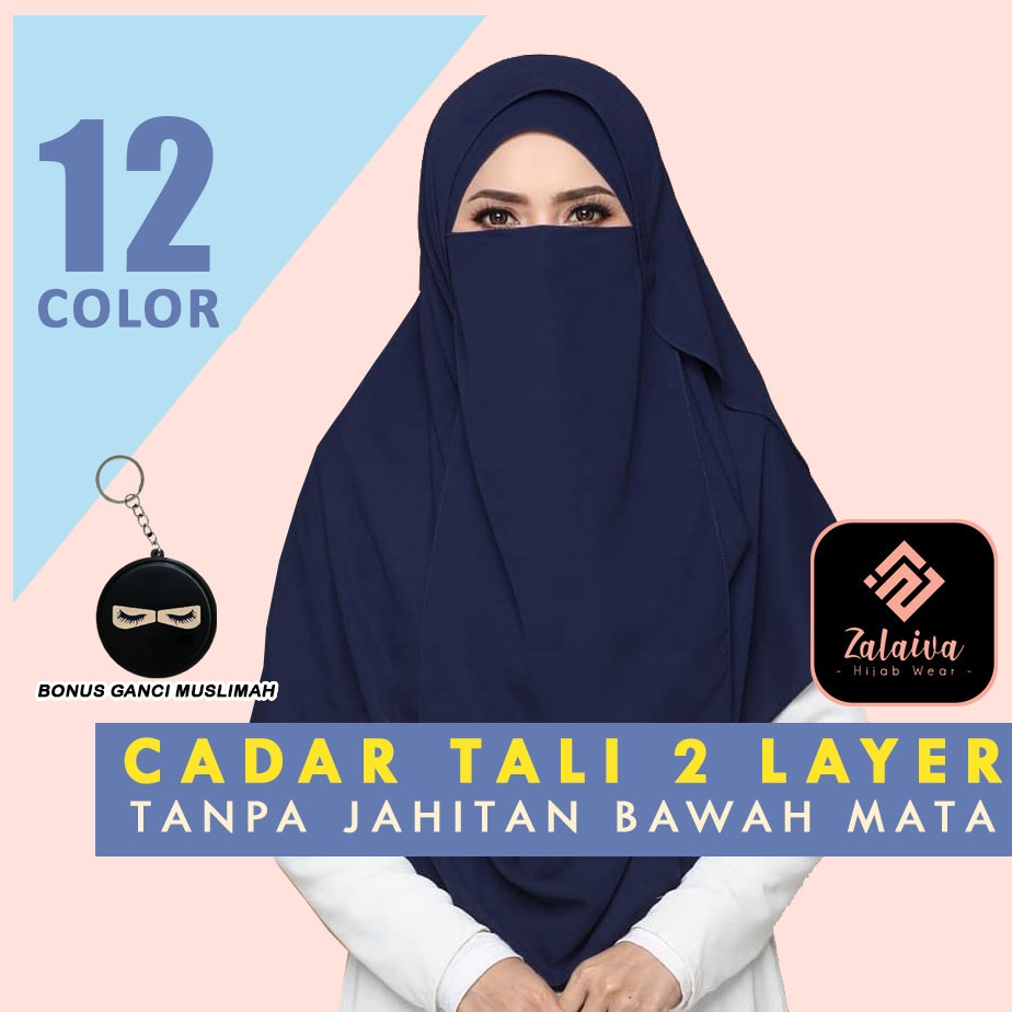 Cadar Tali 2 Layer ZALAIVA Niqab Tanpa Jahitan Bawah Mata Niqob Purdah Nikab Ceruty Babydol