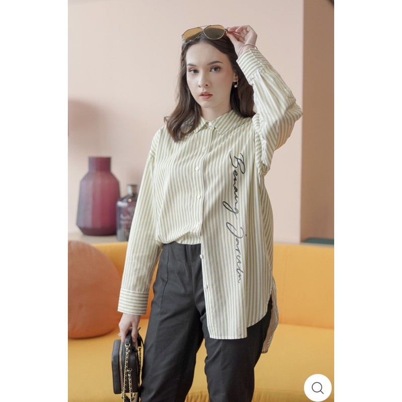 Yellow striped printed logo shirt benang jarum by buttonscarves