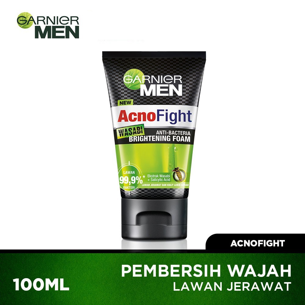 Garnier Men Acno Fight Wasabi Brightening Foam Cleanser 100mL (Lawan Jerawat &amp; Kusam)