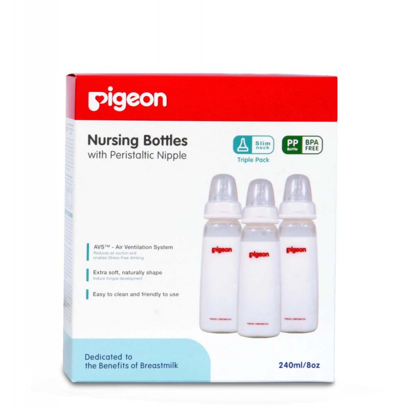 Pigeon Triple Pack KP PP 240 ML with Peristaltic Nipple Size M - Warna Random