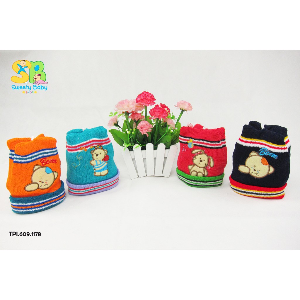 Topi Bayi Rajut Tebal Bordir Cowok / Topi Bayi Laki Laki  Motif Bordir Lucu 0 - 12m