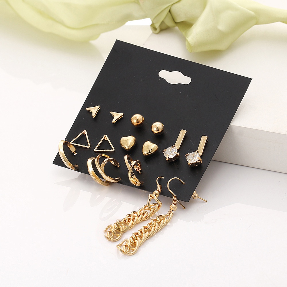 Hu Hu Hu Hu Hu Alat Bantu Pasang Kacamata♡ 9 Pasang Anting Tusuk Berlian Imitasi Bentuk Hati / Segitiga Untuk Wanita