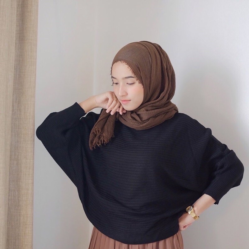 BLOUSE BAJU RAJUT BATWING | ATASAN WANITA MODEL KELELAWAR | OUTER RAJUT KALONG KNIT-8