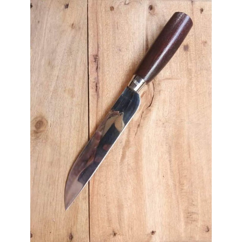 pisau baja putih anti karat sarung kulit asli