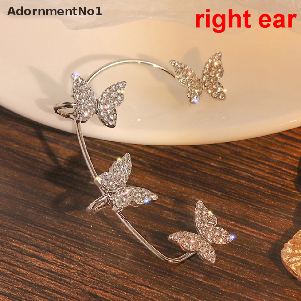 (AdornmentNo1) Anting Klip / Jepit Telinga Wanita Desain Kupu-Kupu Hias Zircon Untuk Pesta / Hadiah