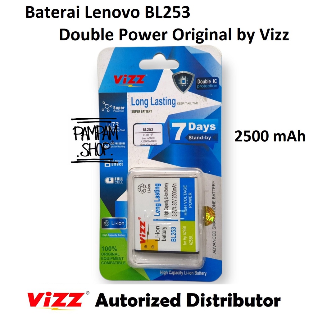 Baterai Vizz Double Power Original Lenovo BL253 A1000 A2010 A2580 A2860 Batre Batrai Battery BL 253