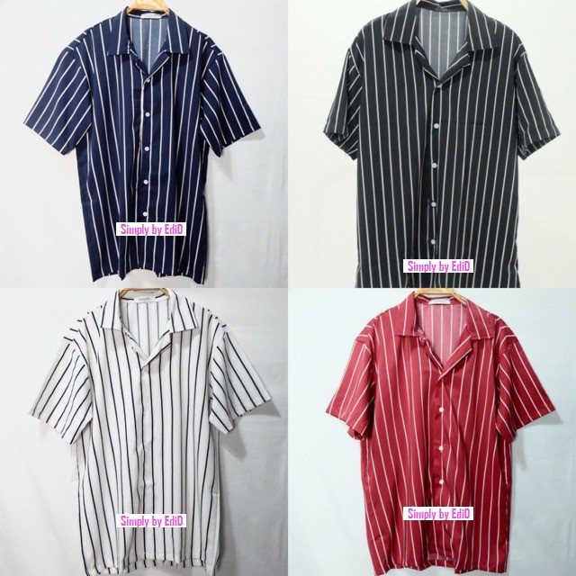Mokokomo Kemeja Salur pria Pd 03 Kemeja Stripe Laki Laki Lengan Pendek Bahan Import