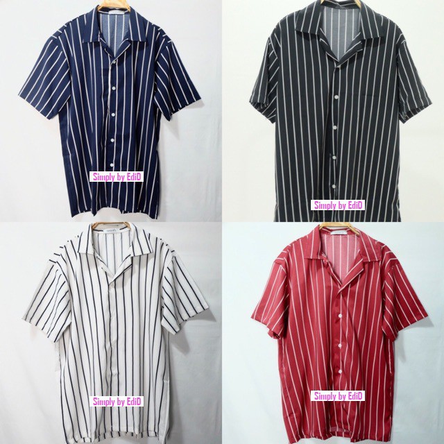 Amspro Kemeja Salur Pria Kemeja Kasual Kemeja Kerja Fashion Pria PD-03