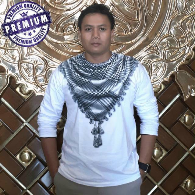 Kaos Dakwah Pria Islami Motif Sorban 3Dimensi TW07P warna Putih Lengan Panjang