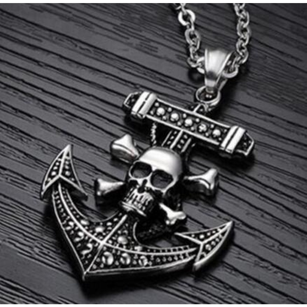 European and American One Piece Skull Anchor Pendant Domineering Men's Necklace