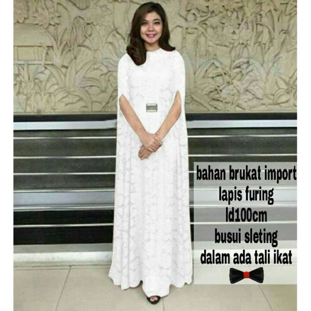 KAFTAN FULL BROKAT PUTIH. FREE DALAMAN FREE ACCESORIES. DEPAN SLETING LD 100