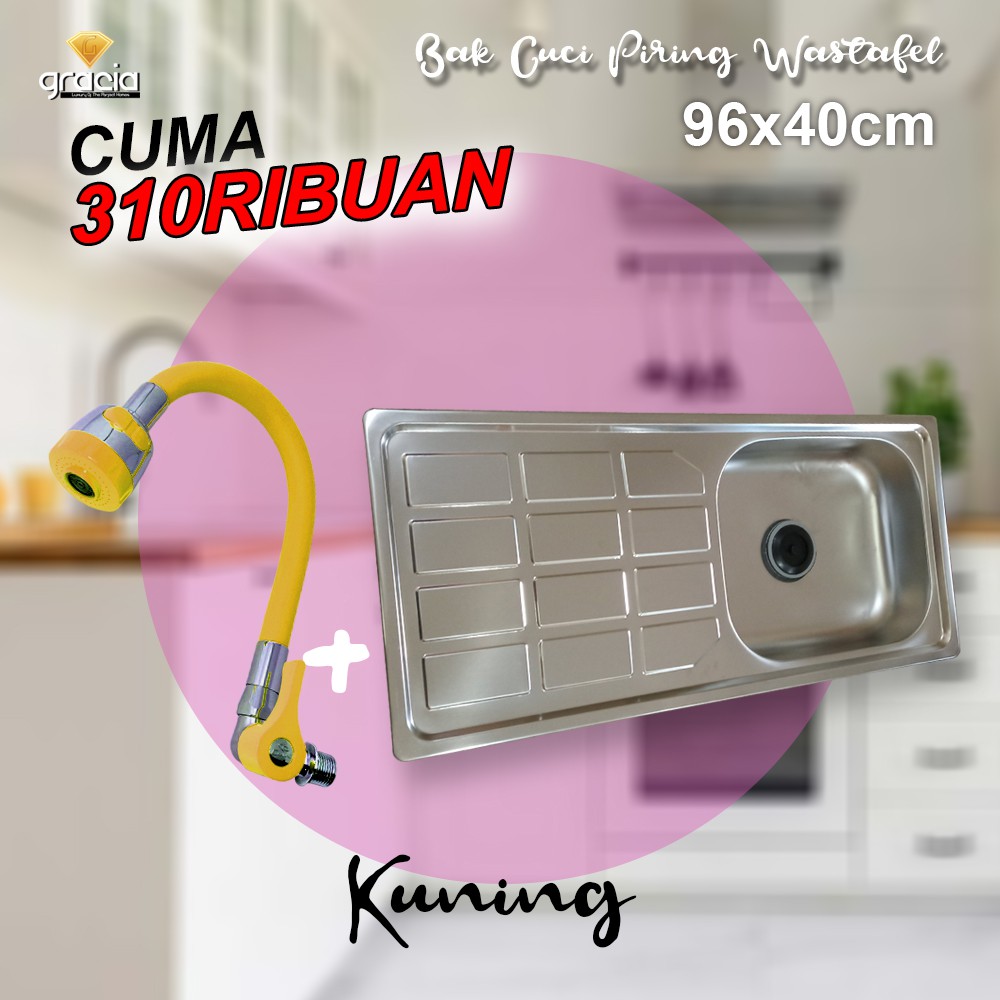 Bak Cuci Piring 96x40x14 cm GRACIA / Wastafel Tempat Cuci Piring Stainless / Kitchen Sink Bar Dapur GRATIS AFUR + SELANG + TEMPAT SABUN SUNLIGHT