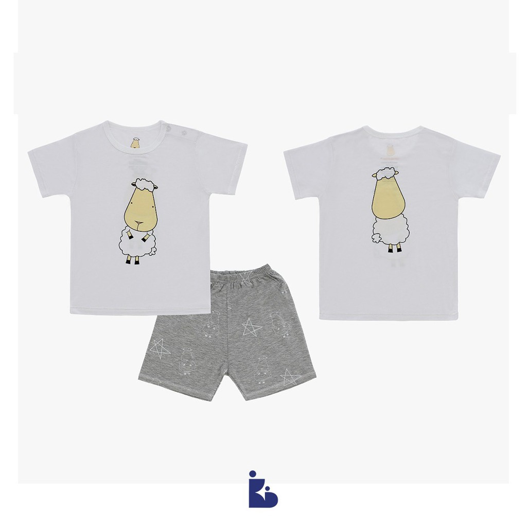 Baa Baa Sheepz Short Sleeve Shirt &amp; Pant - Big Sheep &amp; Star Grey | Setelan Baju Anak | Setelan Atas Bawah