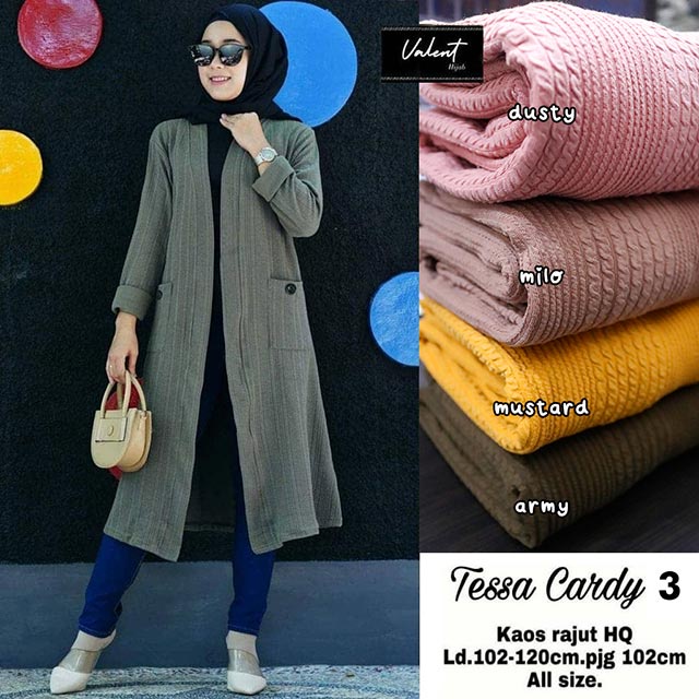 Outer Cardigan Wanita Celsia Mango Knit Import Tebal Nyaman di Pakai Fashion Muslim Hijab Cardy-TESSA 3 ARMY