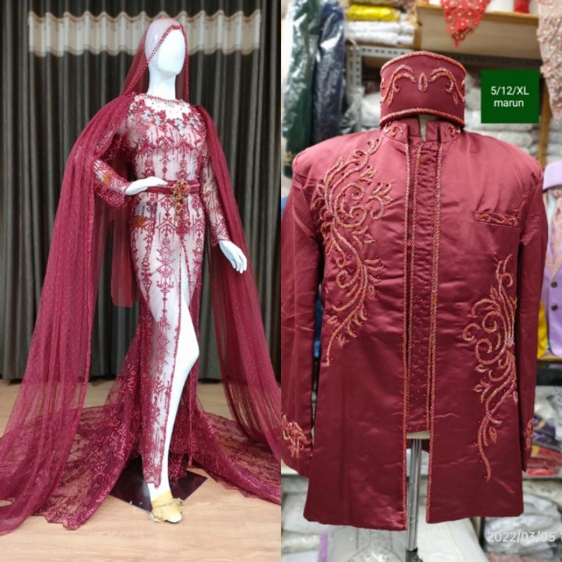 CAUPLE  GAUN PENGANTEN DRESS DAN JAS SONGKET/|GAUN  DRESS COUPLE GAUN PENGANTEN MUSLIMAH/GAUN PENGANTIN MODREN