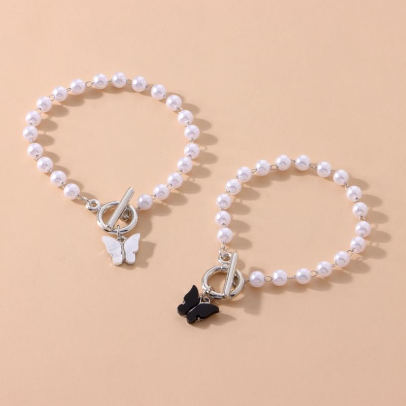 COD Gelang Korea Bandul Kupu Mutiara Cantik / Gelang Wanit / Korean Style