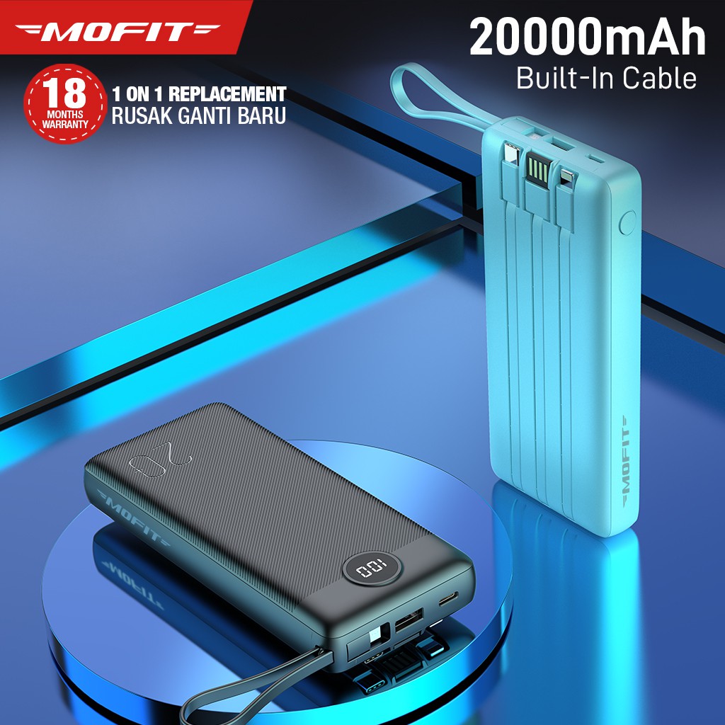 MOFIT M26 Powerbank 20000mAh Build in Cable + Fast Charge 2.4A Real Capacity