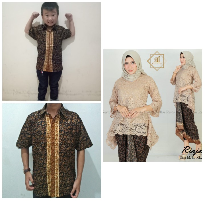 Couple Family Helda Stelan Kebaya Brukat Rok Lilit Maxi Super Jumbo Dan Kemeja Batik Anak Ayah