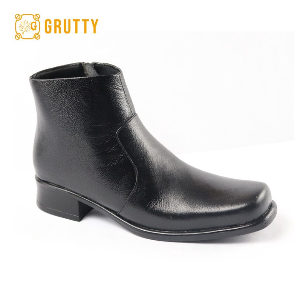 Sepatu Boot Wanita Kulit Asli Boots Premium Hak 3cm Grutty IN014 Hitam Pantofel Boots Tanpa Tali