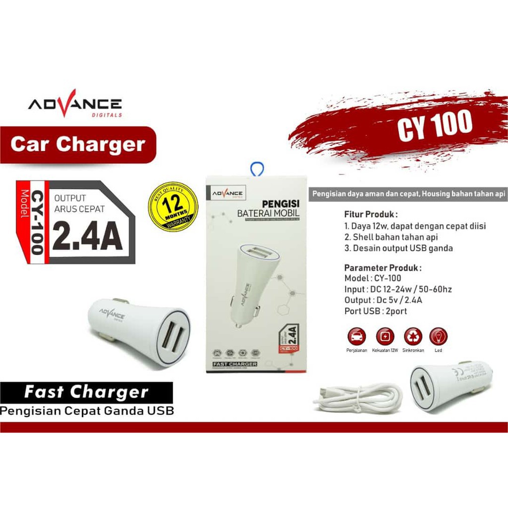 Charger Mobil Advance CY 100 2.4A Fast Charger