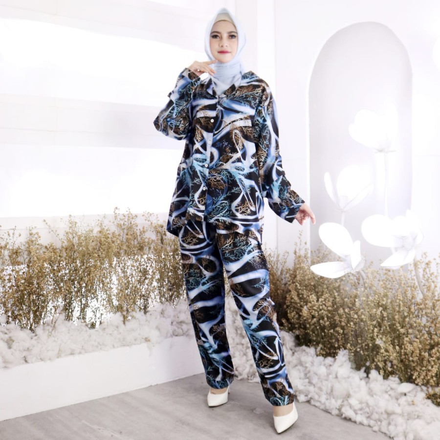 ST Baju Setelan Tunik Wanita Muslim Dewasa Berhijab Busui Jumbo Rayon Tie Dye Kekinian Terbaru 2021