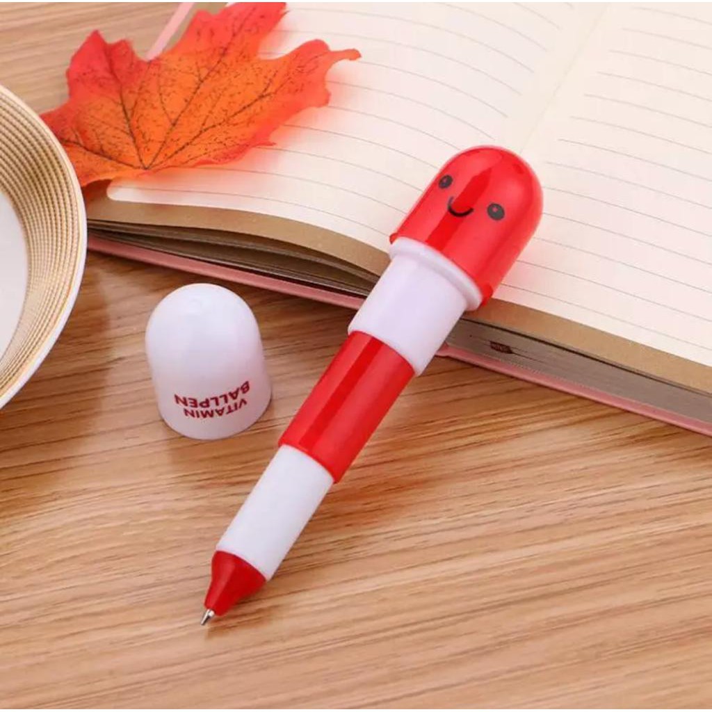 PENA VITAMIN / PENA VITAMIN UNIK / PENA VITAMIN KAPSUL / PULPEN KAPSUL LUCU-MERAH