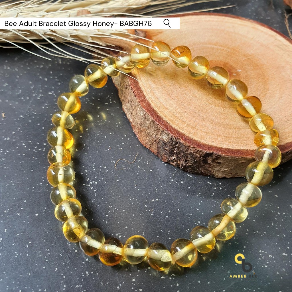 Gelang Amber Dewasa Premium  Strechy Glossy Honey 18cm BABGH76 By Amber Bee