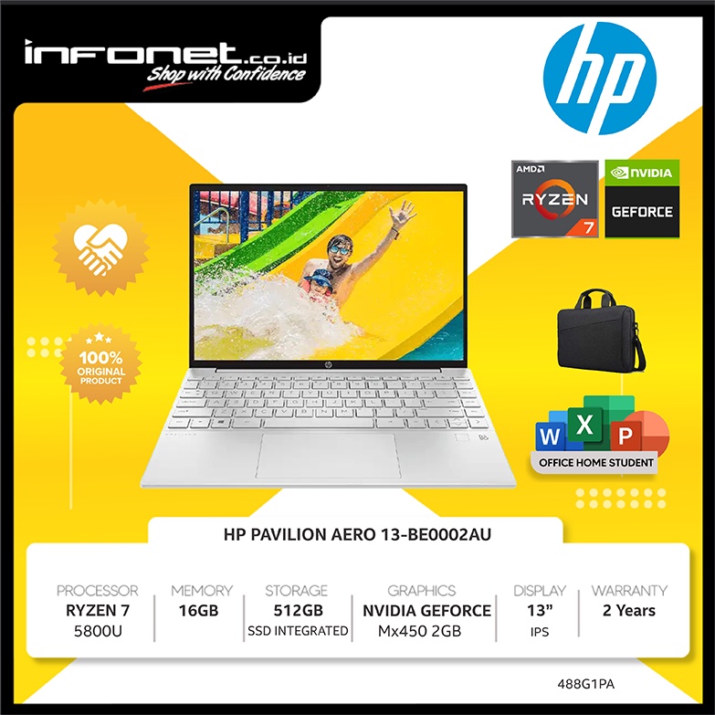 HP PAVILION AERO 13-BE0002AU RYZEN 7-5800U 16GB 512GB SSD INTEGRATED 13" IPS WIN 11 OHS