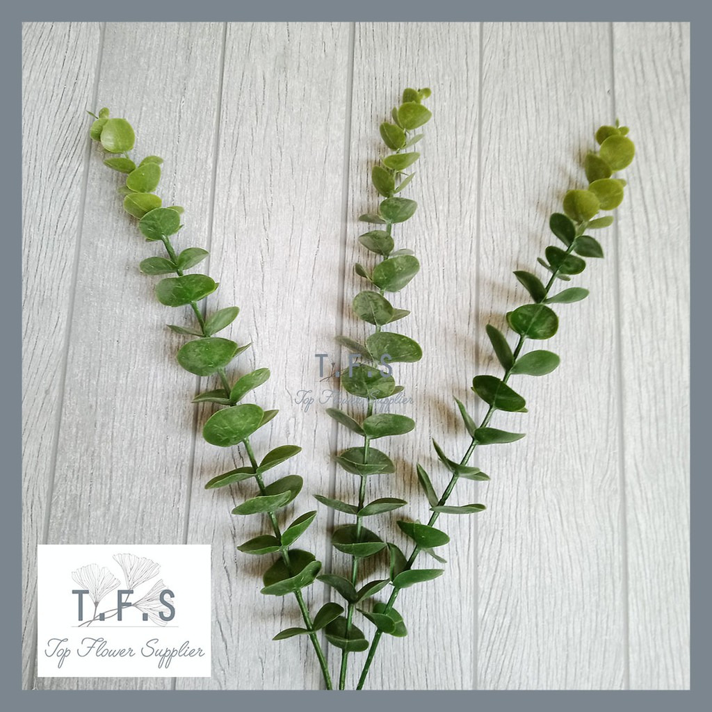 Artificial Flower Bunga Flocking Eucalyptus Stem Green Tanaman Palsu Bunga Plastik Decor Rumah-4