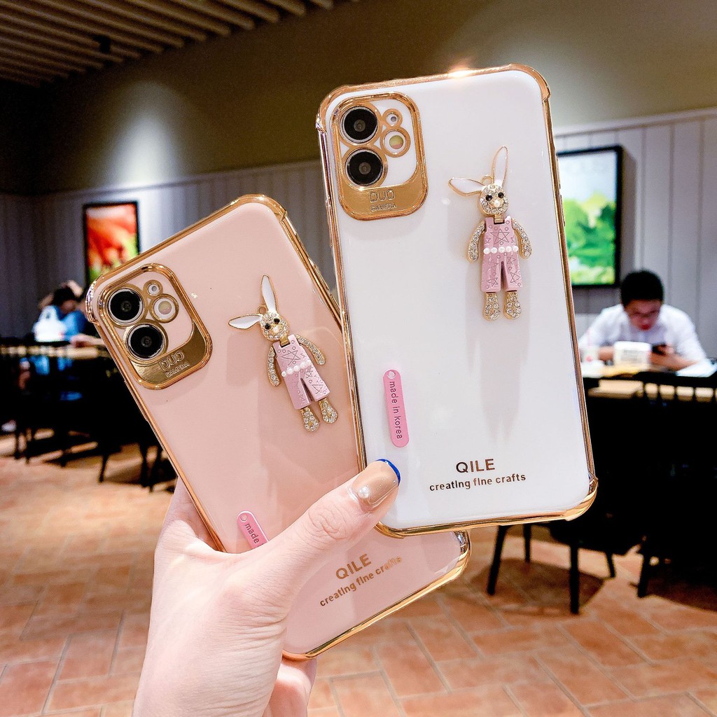 IPHONE Boneka Kelinci Berlian Desain Pinggiran Emas Casing Ponsel Kompatibel Dengan Iphone12 11 Pro Max X Xs Max Xr Ffghnb