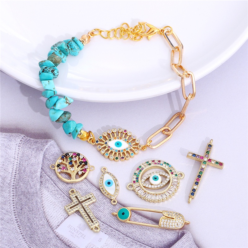 15Style Copper Evil Eye Cross Zircon Gold Plated Hollow Connector Charms For Bracelets Bohe Earrings Making DIY Jewelry Findings